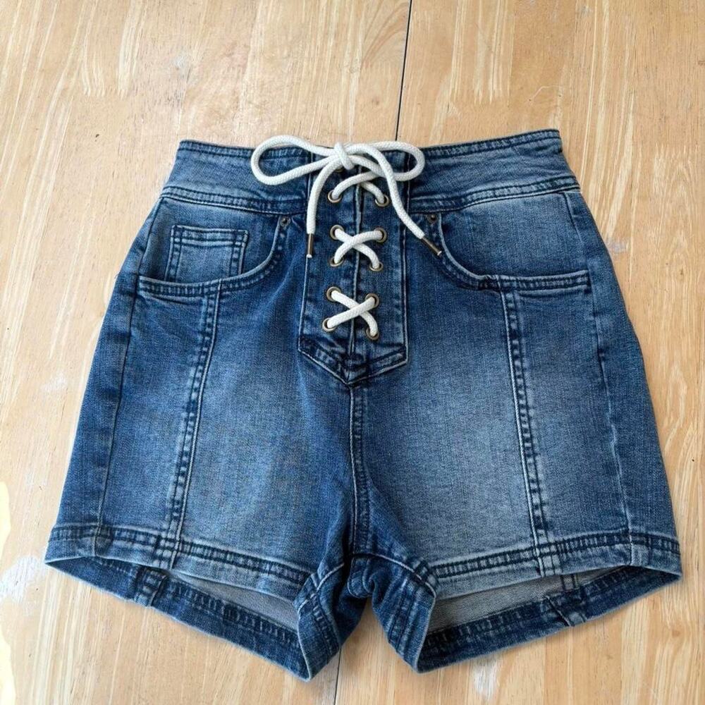 O'neill navy denim shorts with lace up detail Size 26